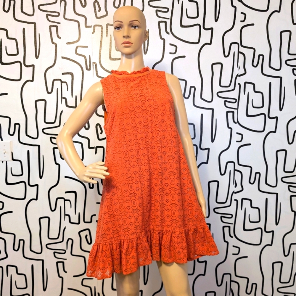 Vintage Orange Lace Sleeveless Dress